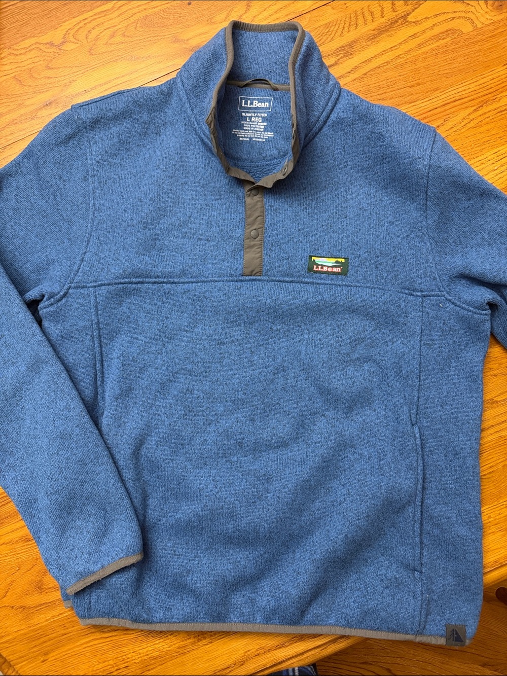 L.L. Bean Blue Heather Snap-Placket Fleece Pullover